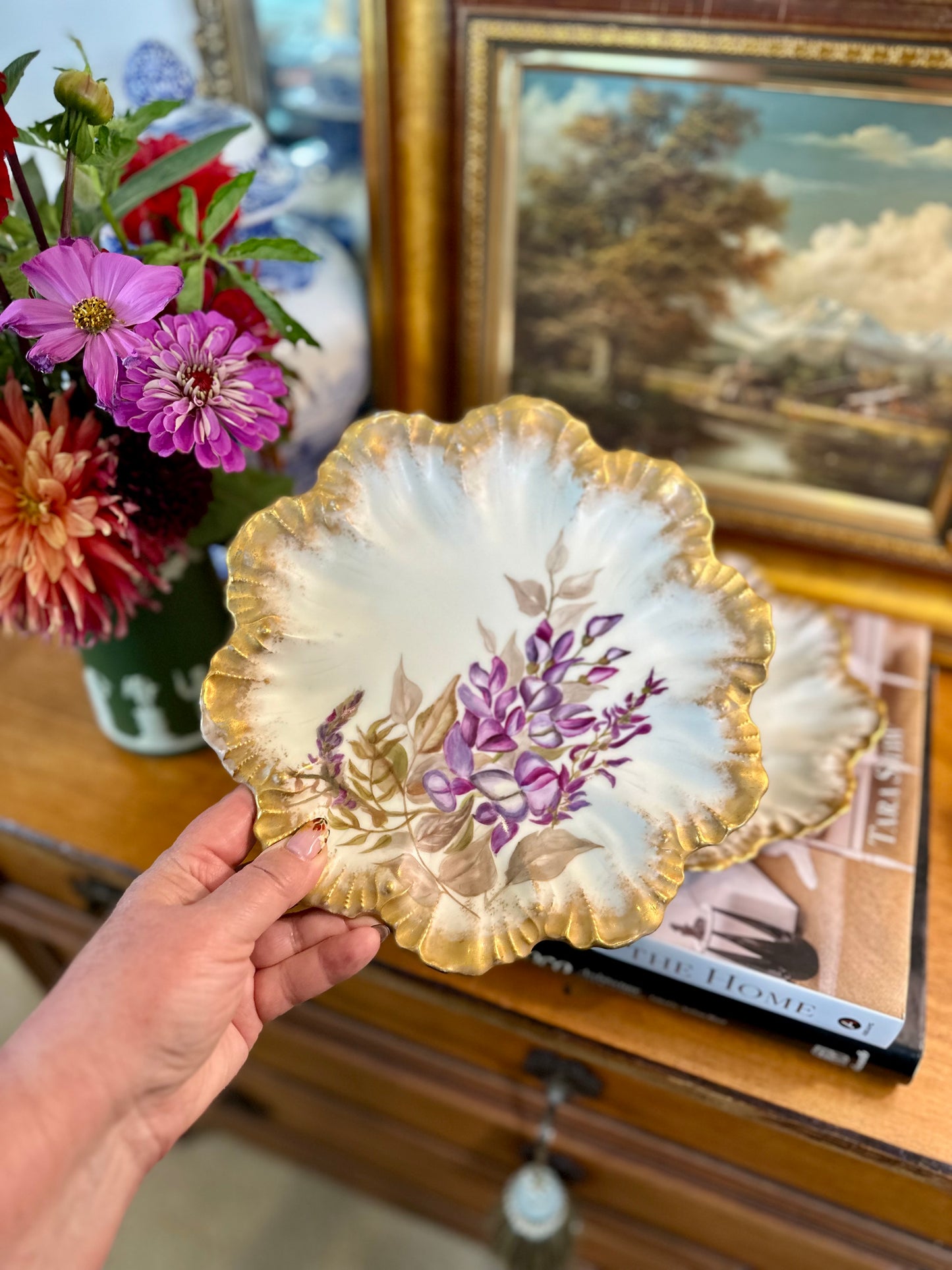 GORGEOUS Pair Antique Hand Painted Limoges Cabinet Plates, Made in France, 9.25"