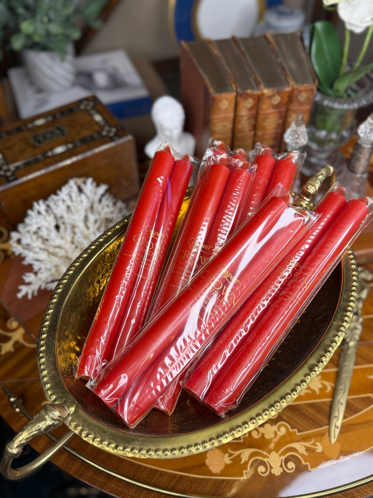 Caspari Straight Taper 10” Candles in Red - 2 Candles Per Package