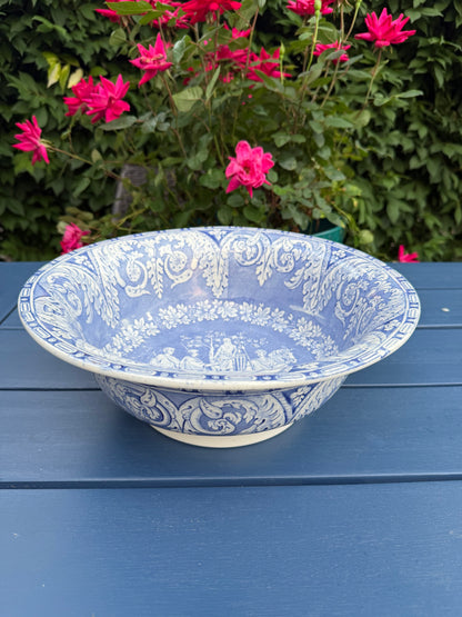 XLarge 12.5"D Elkin, Knight & Bridgwood "Etruscan" Blue & White Wash Bowl | c.1830 | Style DA4468