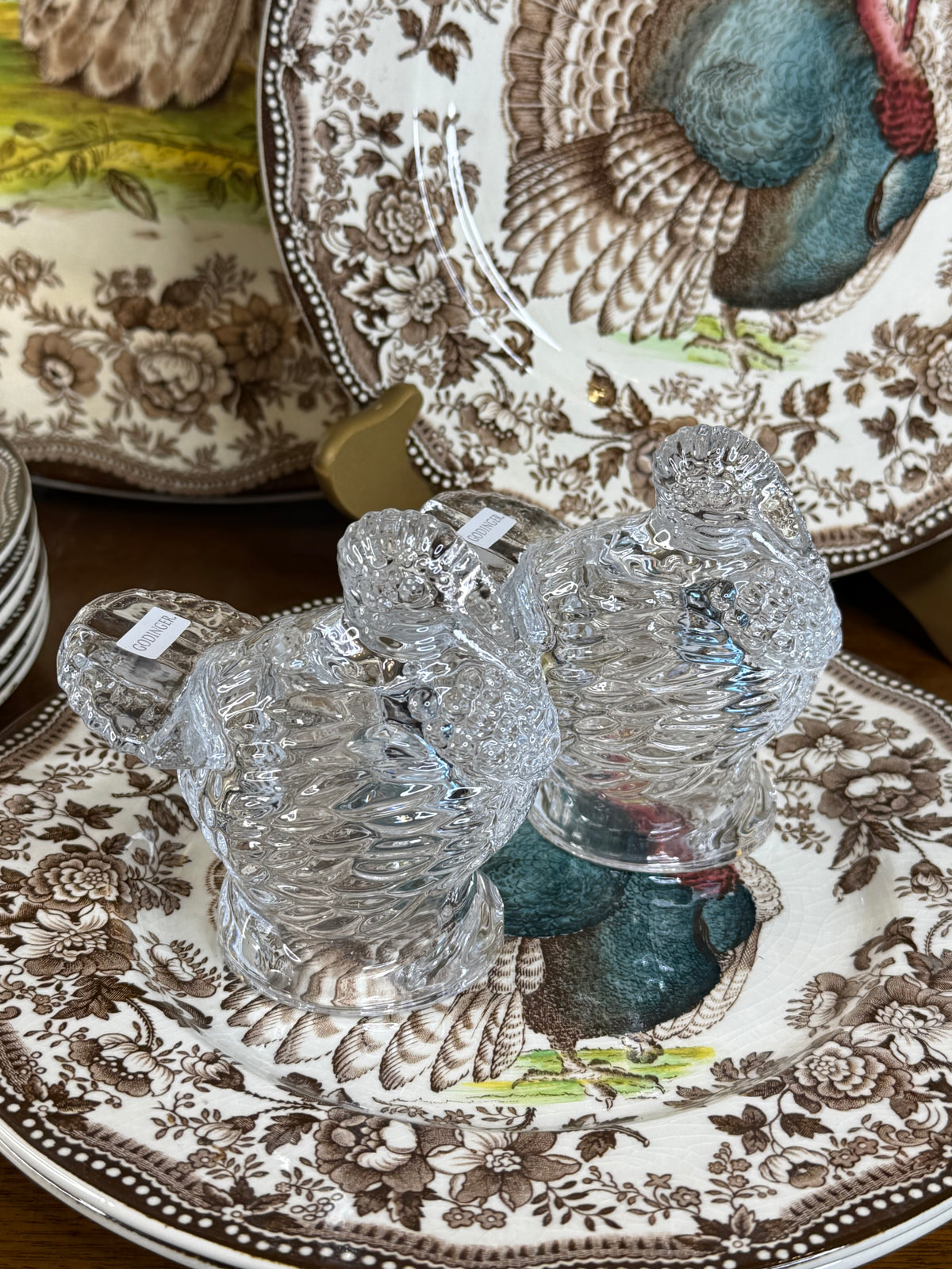 Clear Crystal Turkey Salt & Pepper Shakers | Set of 2 | Thanksgiving & Fall Tabletop | 3.94” H