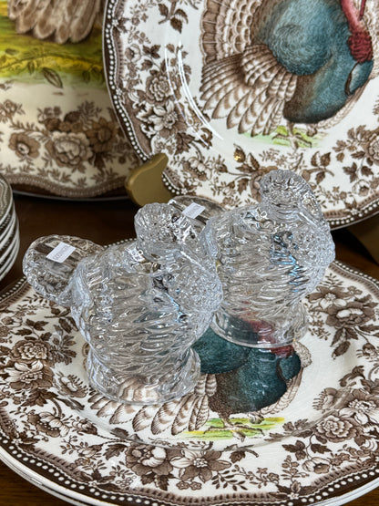Clear Crystal Turkey Salt & Pepper Shakers | Set of 2 | Thanksgiving & Fall Tabletop | 3.94” H