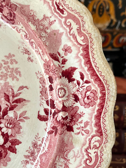 Live 09/15 Early 1800’s William Adams Historical India Series Red Transferware Plate