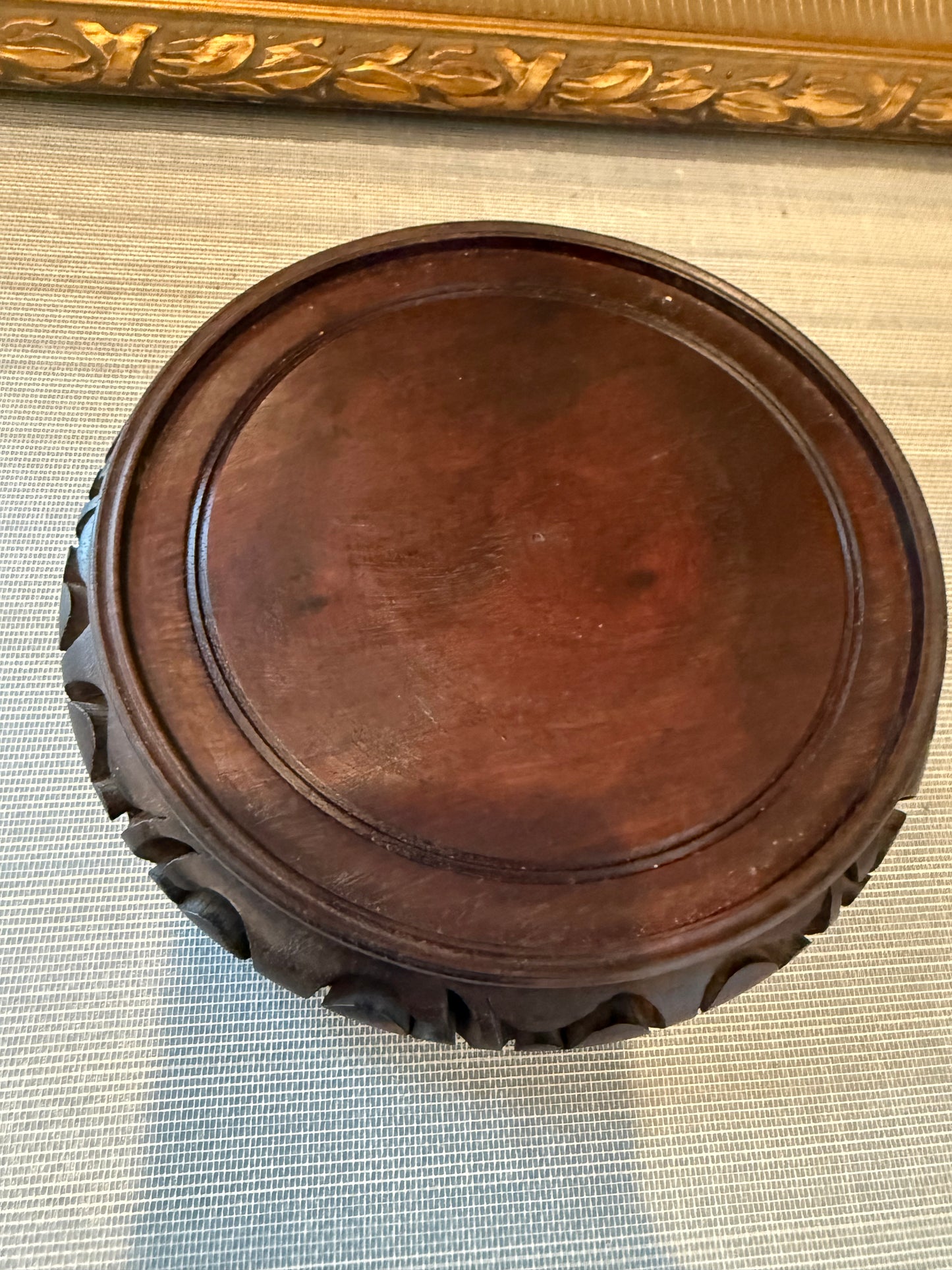 Vintage Rose Medallion 12” Large Hand Painted Punch Bowl with Wood Base Excellent Condition