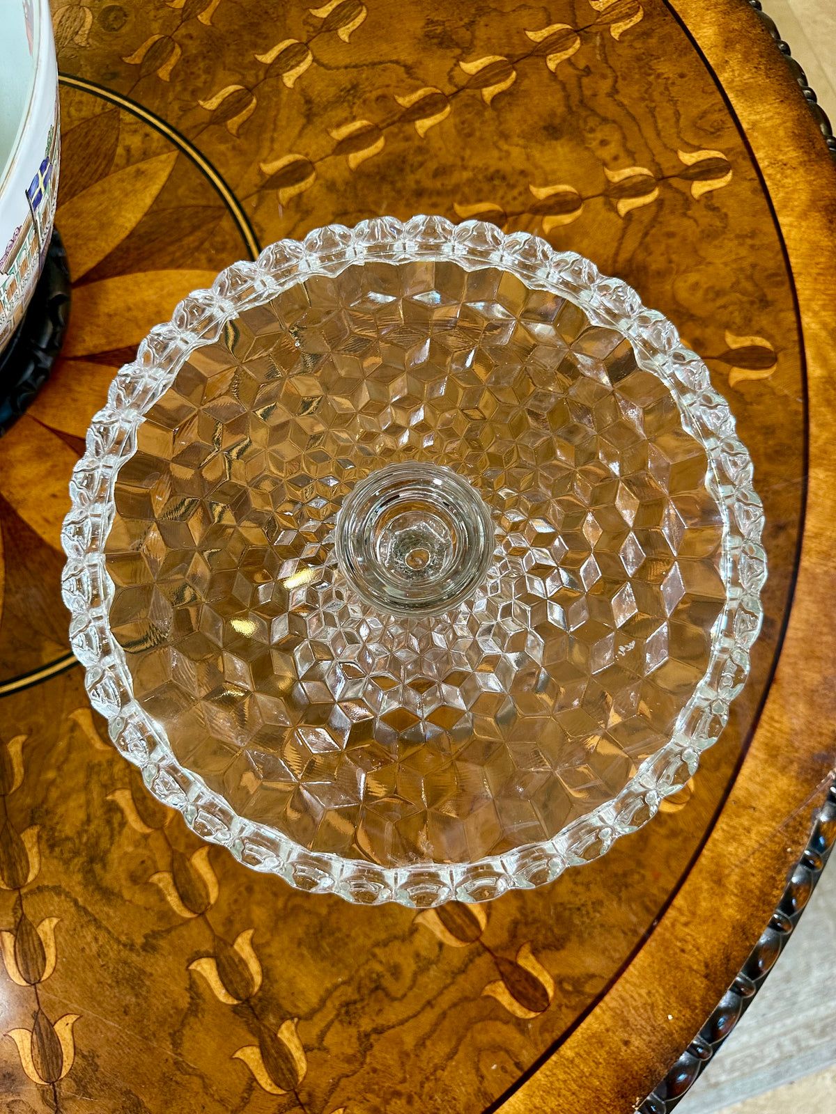 Vintage Fostoria American Crystal Pedestal Cake Stand | No. 2056 | 10” Round with Rum Well