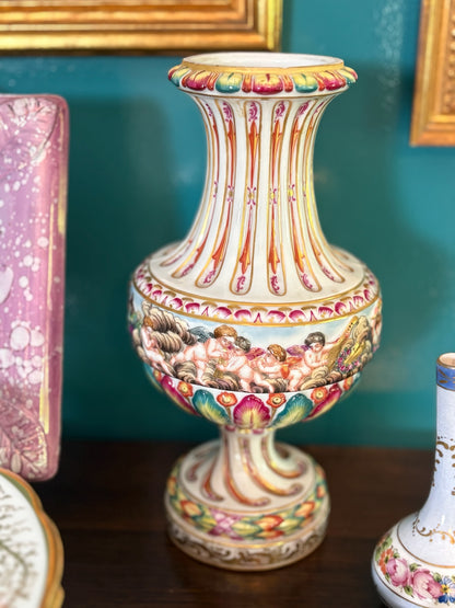 WCCR Charitable Item #177 | Antique Capodimonte Porcelain Vase | Hand-Painted Italian Masterpiece | 11" x 7