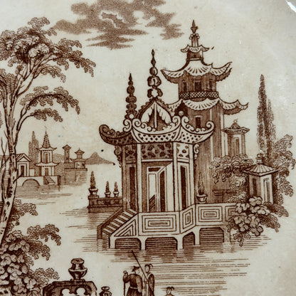 Antique brown willow   Pagoda plate by Madras plate 9.75d  19c