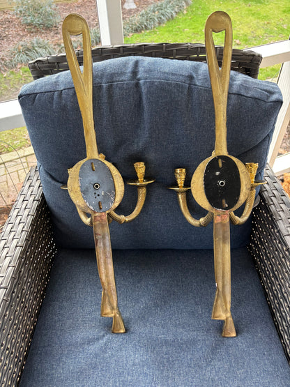 Gorgeous brass wall 25” candleholder sconces with floral and tassel details pair!