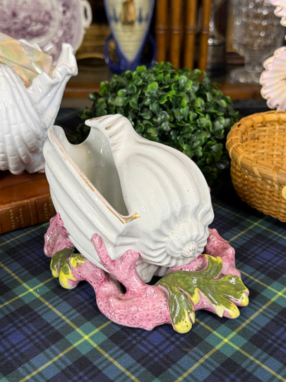 Antique 1860’s Copeland Majolica Conch Shell & Pink Coral Spoon Warmer | Victorian England
