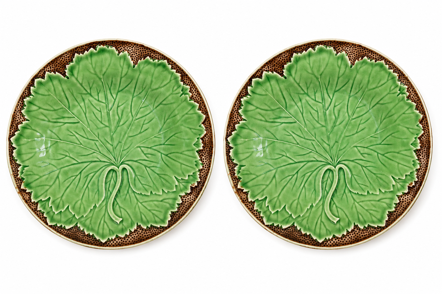 Vintage Bordallo Pinheiro “New Vine” Majolica Salad Plates, Pair | Portugal