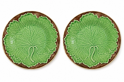 Vintage Bordallo Pinheiro “New Vine” Majolica Salad Plates, Pair | Portugal