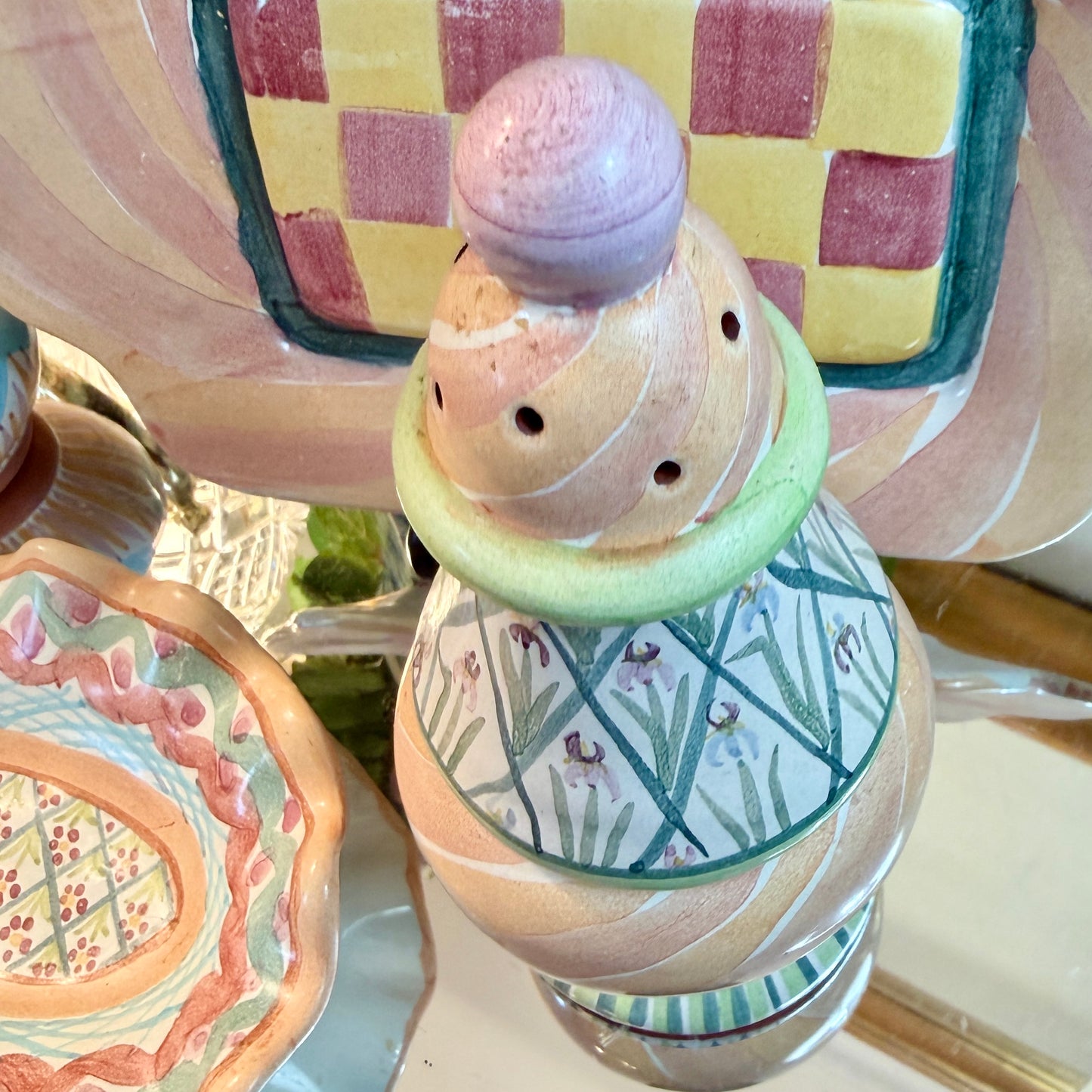 Vintage Painted glass  MacKenzie-Childs sugar cinnamon shaker 8 in