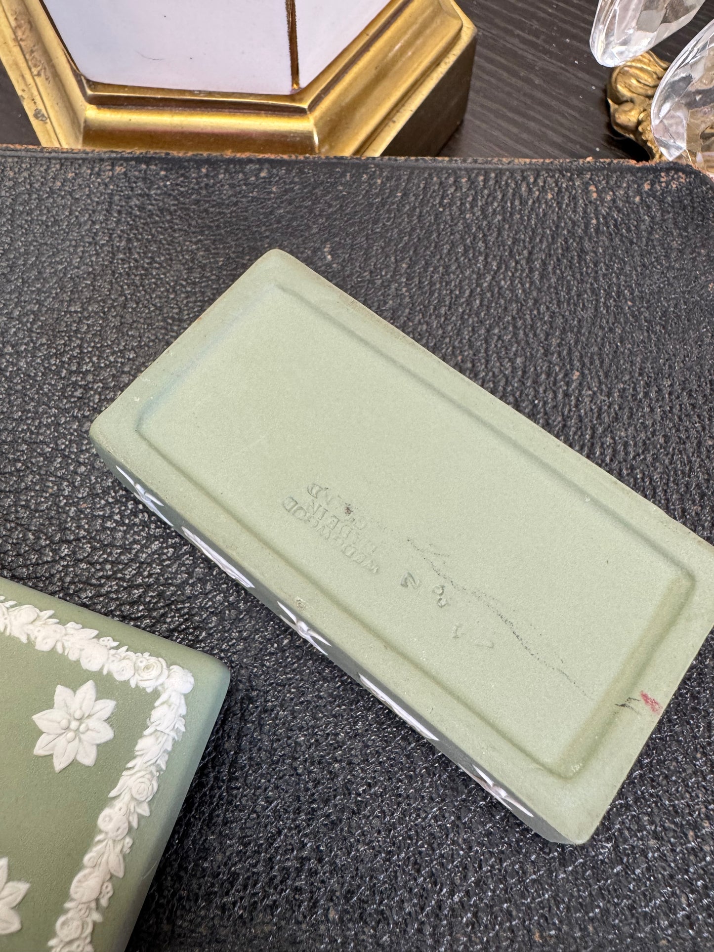 Wedgwood sage green and white rectangular lidded trinket box