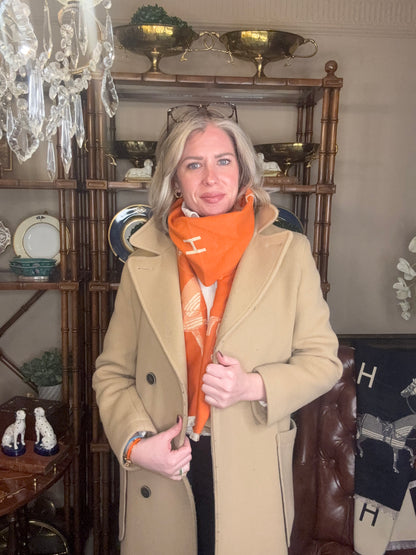Luxe Large Equestrian Orange & Cream Reversible “H” Stable Scarf/ Wrap