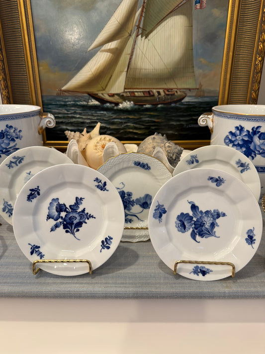 Vintage Set of 5 Blue Flowers by Royal Copenhagen - Blue & White Porcelain Bread & Butter Plates