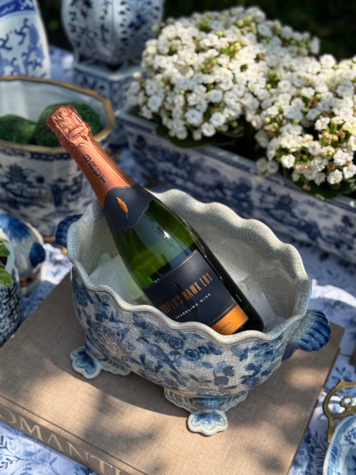 Danny's Fine Porcelain - SCALLOP EDGE PORCELAIN OVAL BASIN -BLUE BIRDS, 12L X 8W X 7H