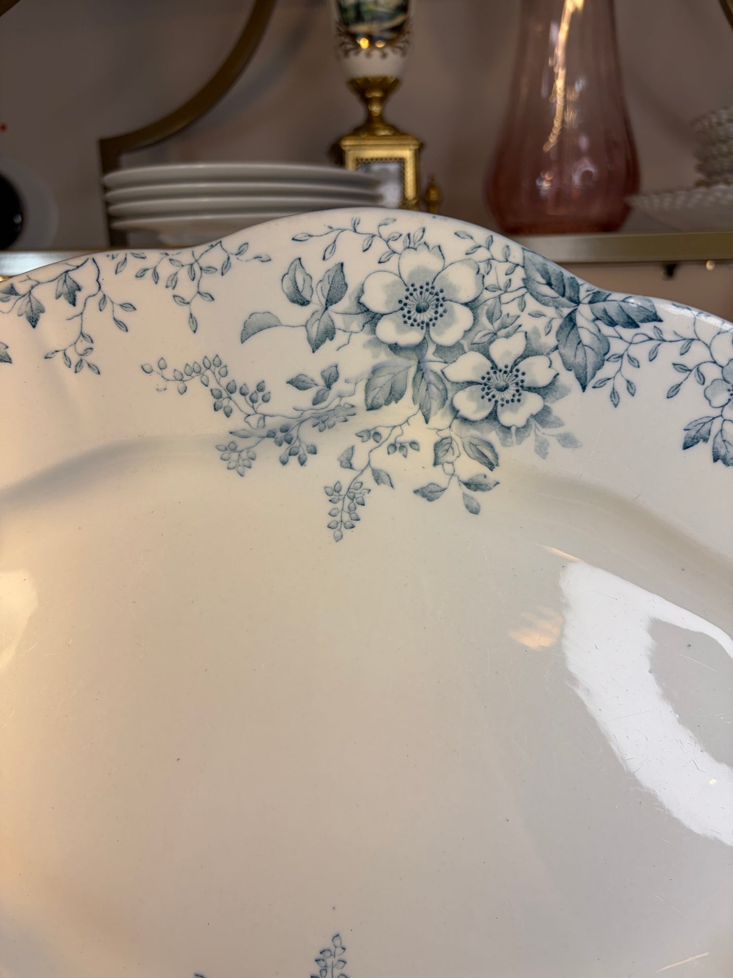 Lovely teal floral transferware platter!