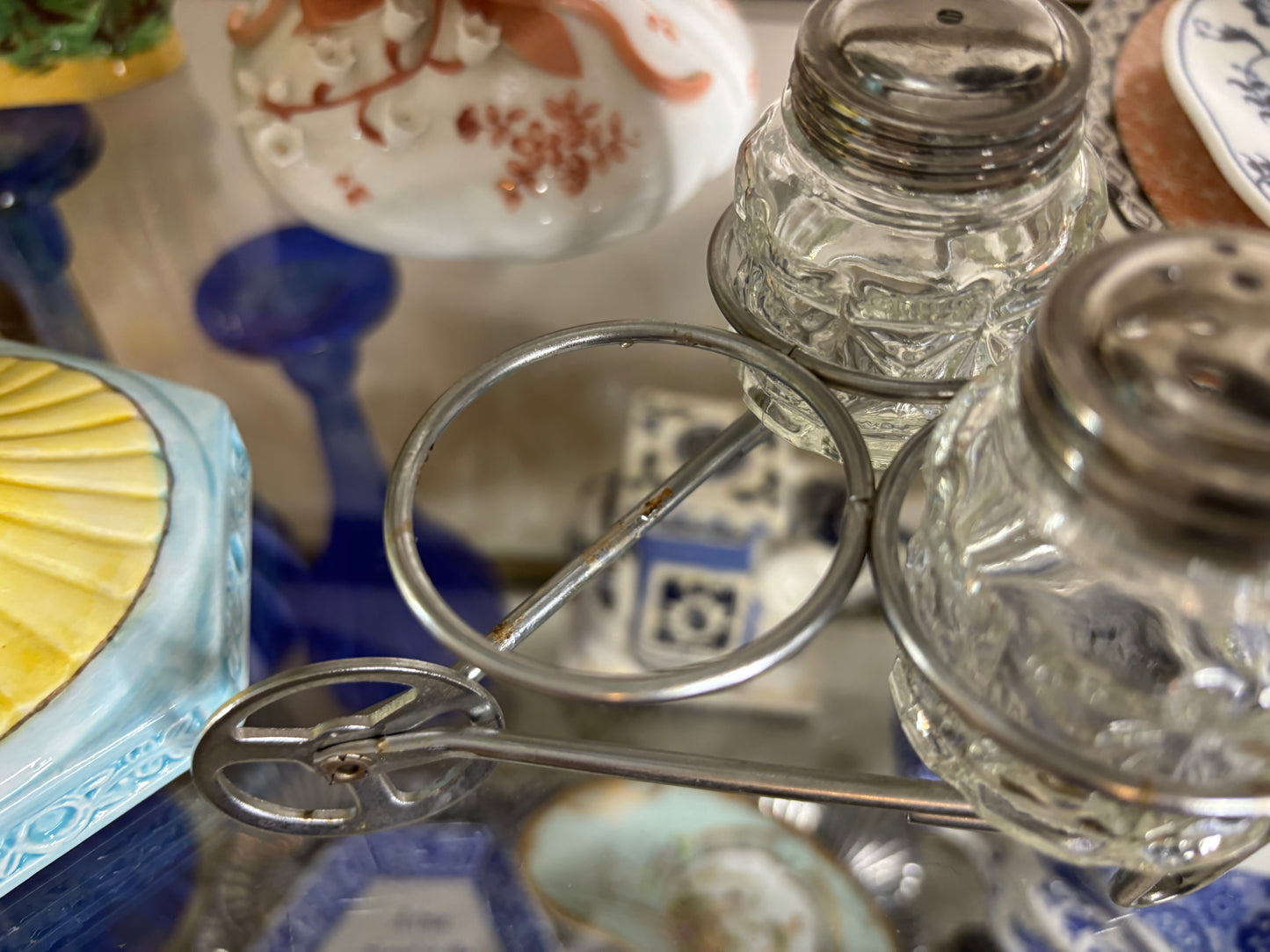 Lovely rolling cart condiment holder!