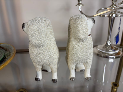 Antique Staffordshire Confetti Poodles with Separated Legs, Pair, 6.5” Tall, 19th Century