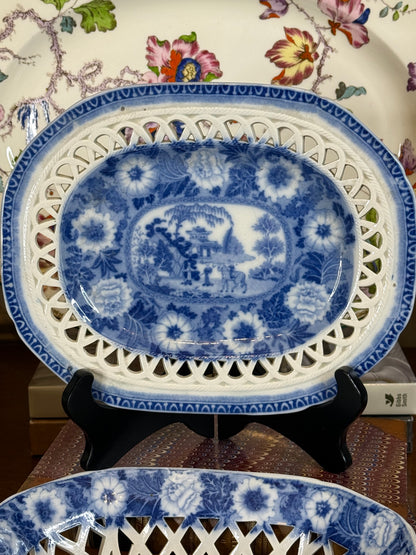 Antique Pearlware Blue & White Pierced Basket and Stand | c.1820 | Style DA4390