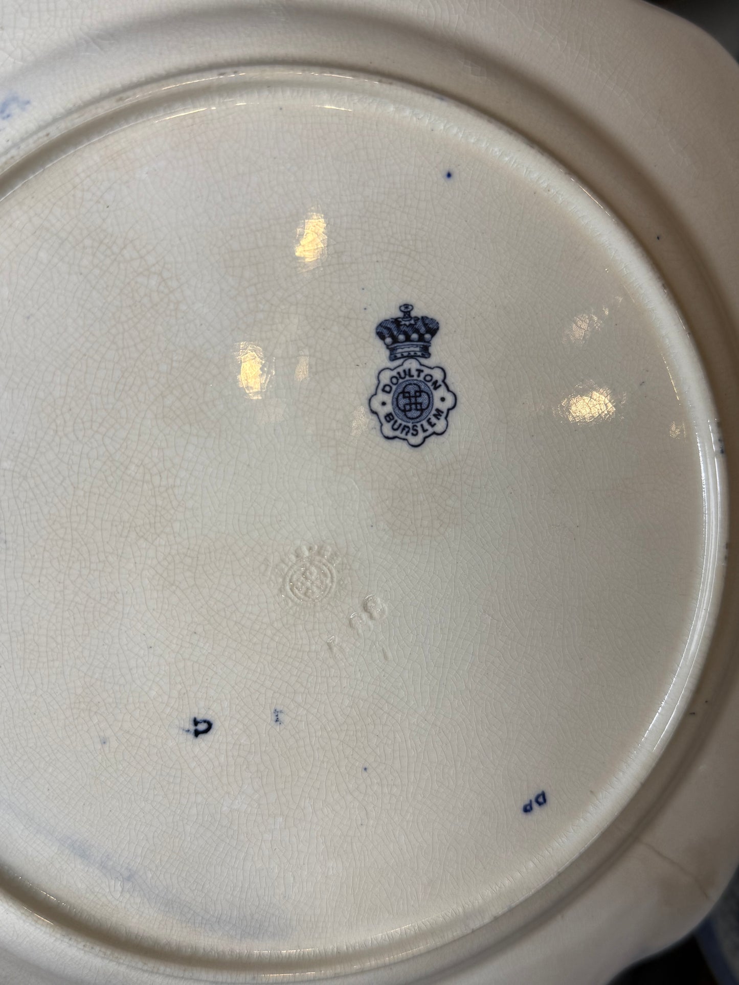 Antique Doulton Burslem “Blue Iris” Platter & (12) Scalloped 9.5”D Plates | England, c. 1890–1902