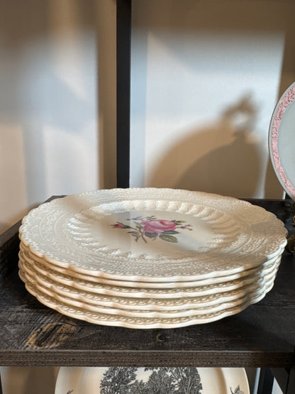 Set of Six Vintage Copeland Spode Jewel Billingsley Rose Dinner Plates