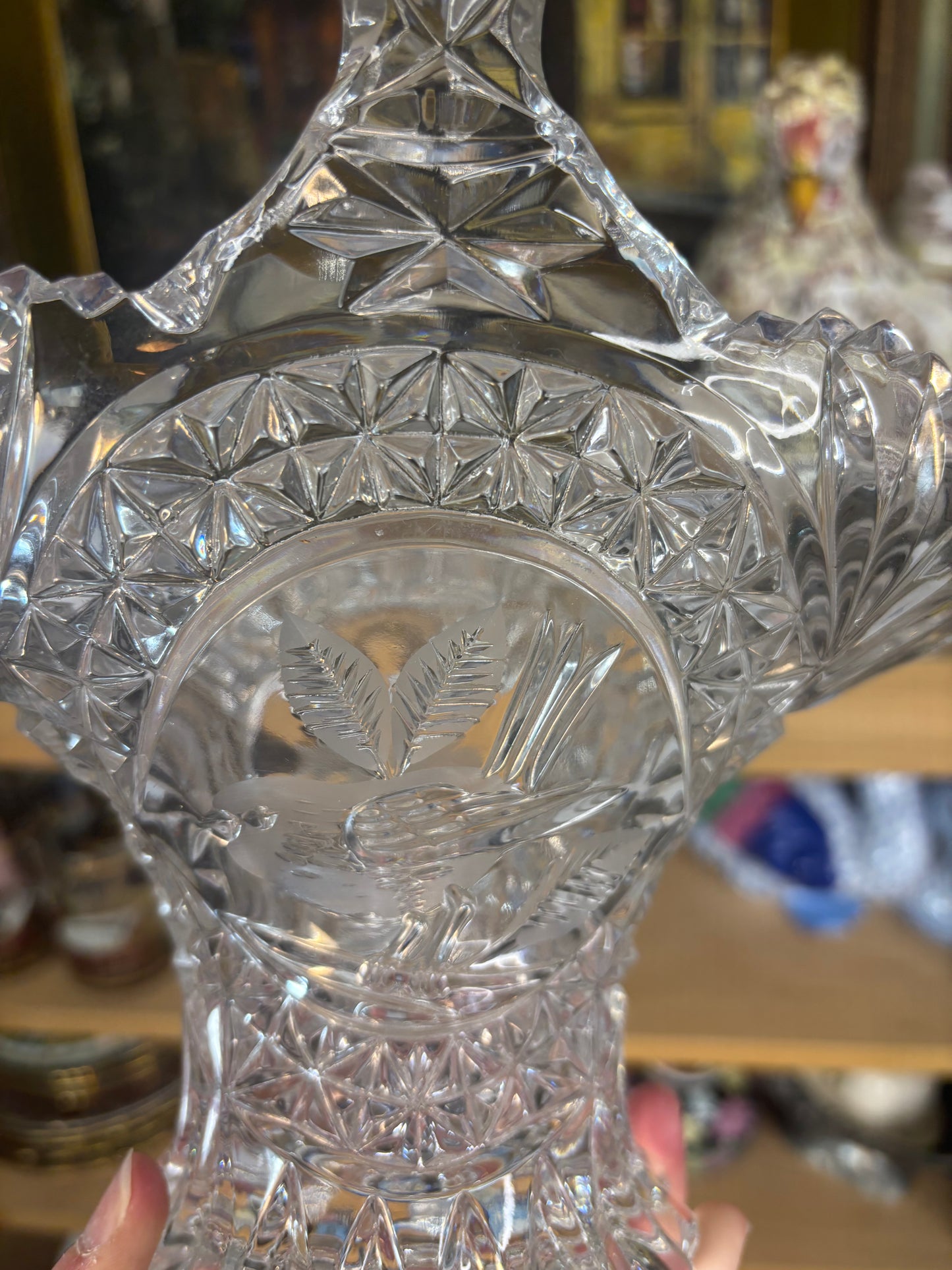 Vintage Hofbauer "Byrdes" Collection crystal basket with cut crystal and bird designs!