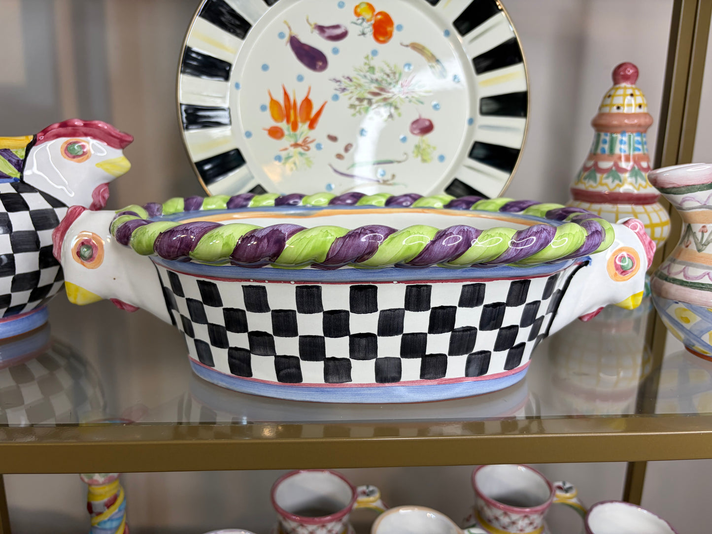 Mackenzie-Childs Piccadilly Chicken 15” casserole dish with lid!