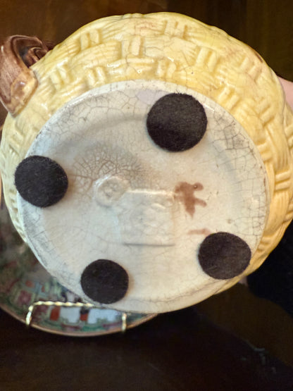 Antique English Majolica 6.5” Basketweave & Bamboo Pitcher by Banks & Thorley