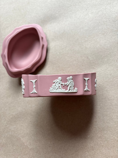 Cream pink Wedgwood 4.5x2” ornate oval box