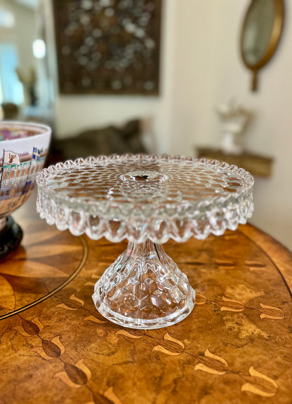 Vintage Fostoria American Crystal Pedestal Cake Stand | No. 2056 | 10” Round with Rum Well