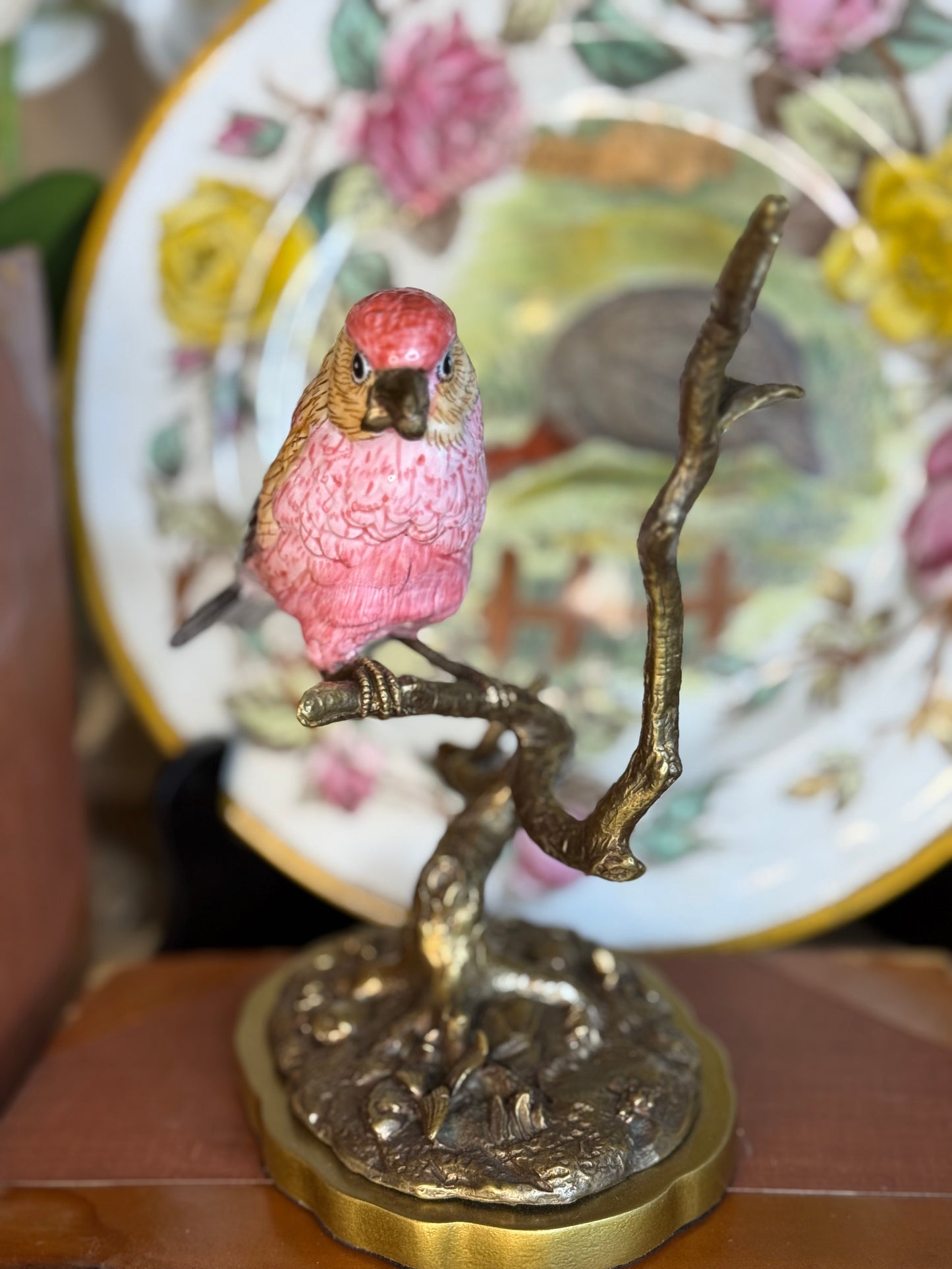 Danny's Fine Porcelain: Porcelain Purple Finch Bird Figurine with Bronze Ormolu | 7.5”