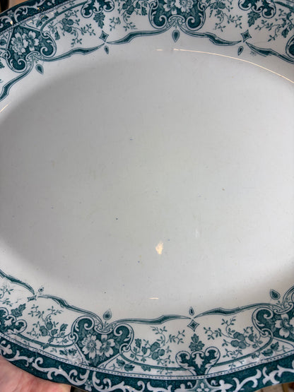 Stunning antique teal green large transferware platter!