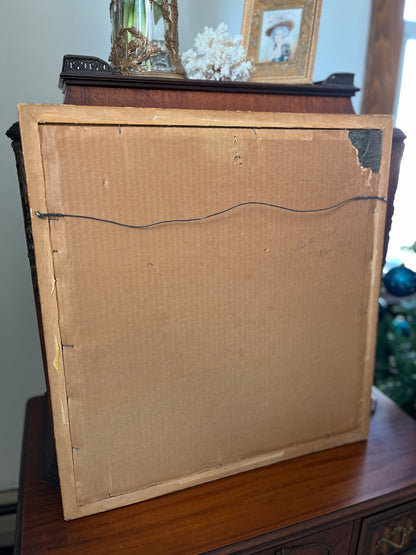 Antique Berlin Wool Needlepoint with Romantic Figure & Floral Garland — Gilt Framed