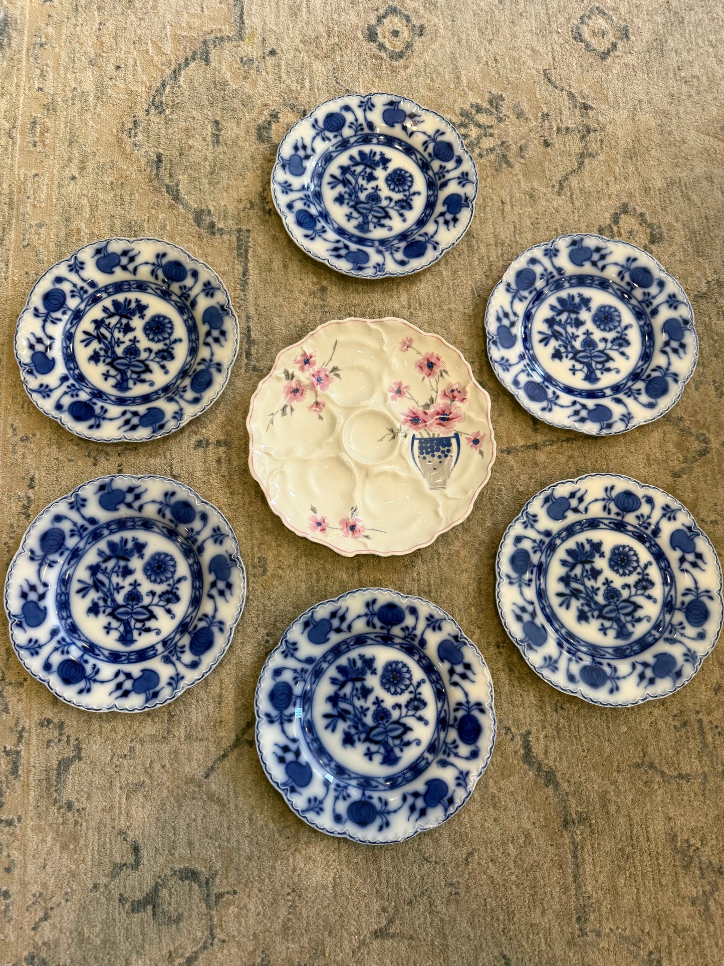 Live 5/26 for Debbie O - Antique Johnson Brothers Flow Blue Set of 4 Salad Plates 8”