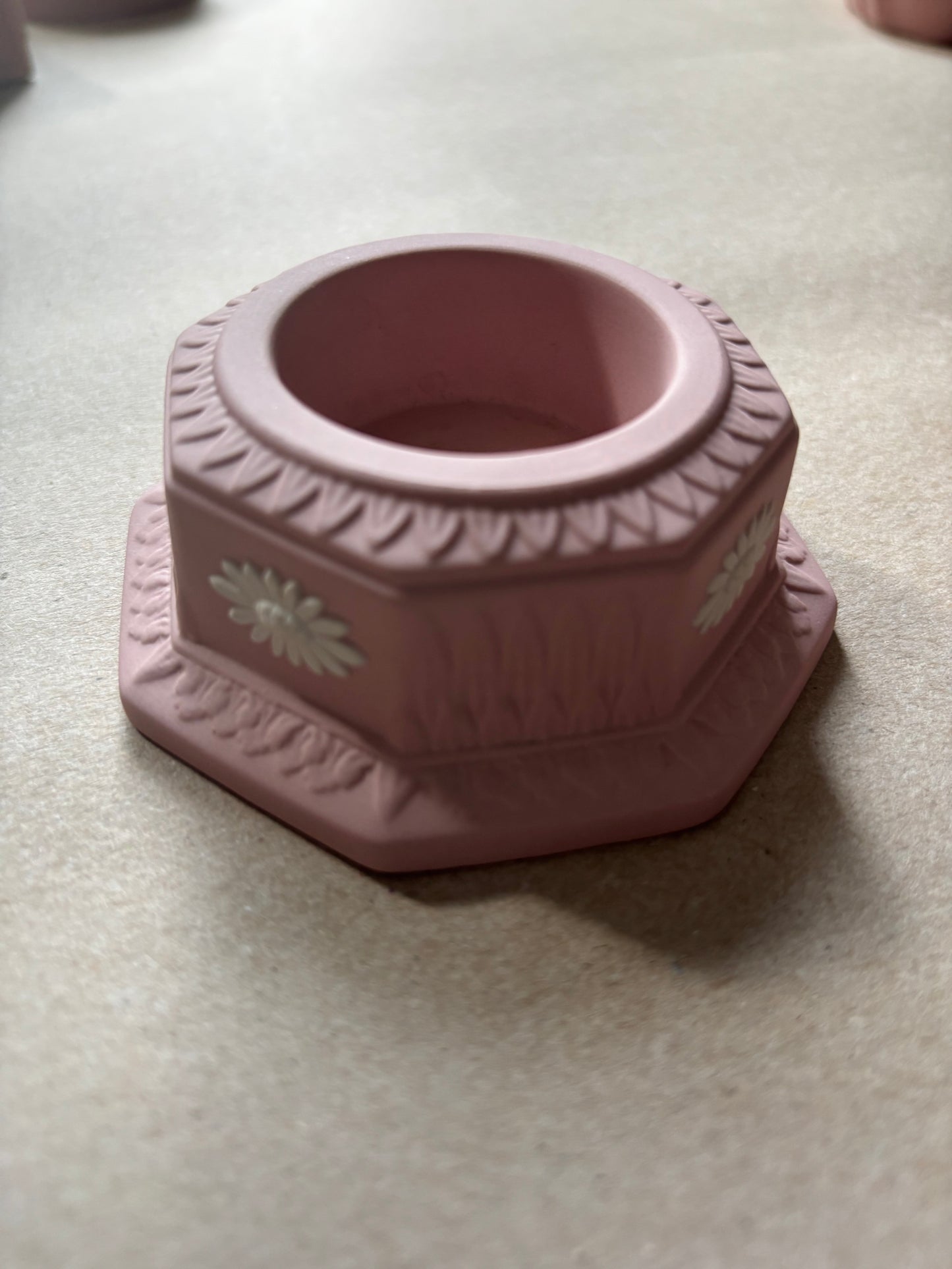 Cream pink with Daisy pair of candle holders￼Wedgwood