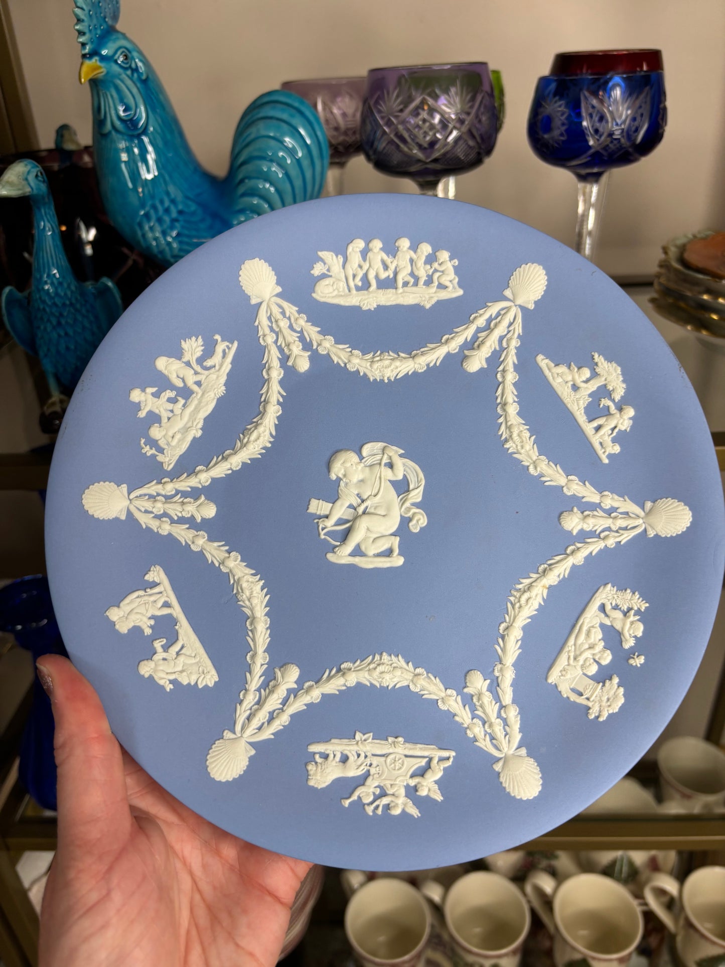 Wedgwood Jasperware Cherub decorative plate with swag designs and shells!