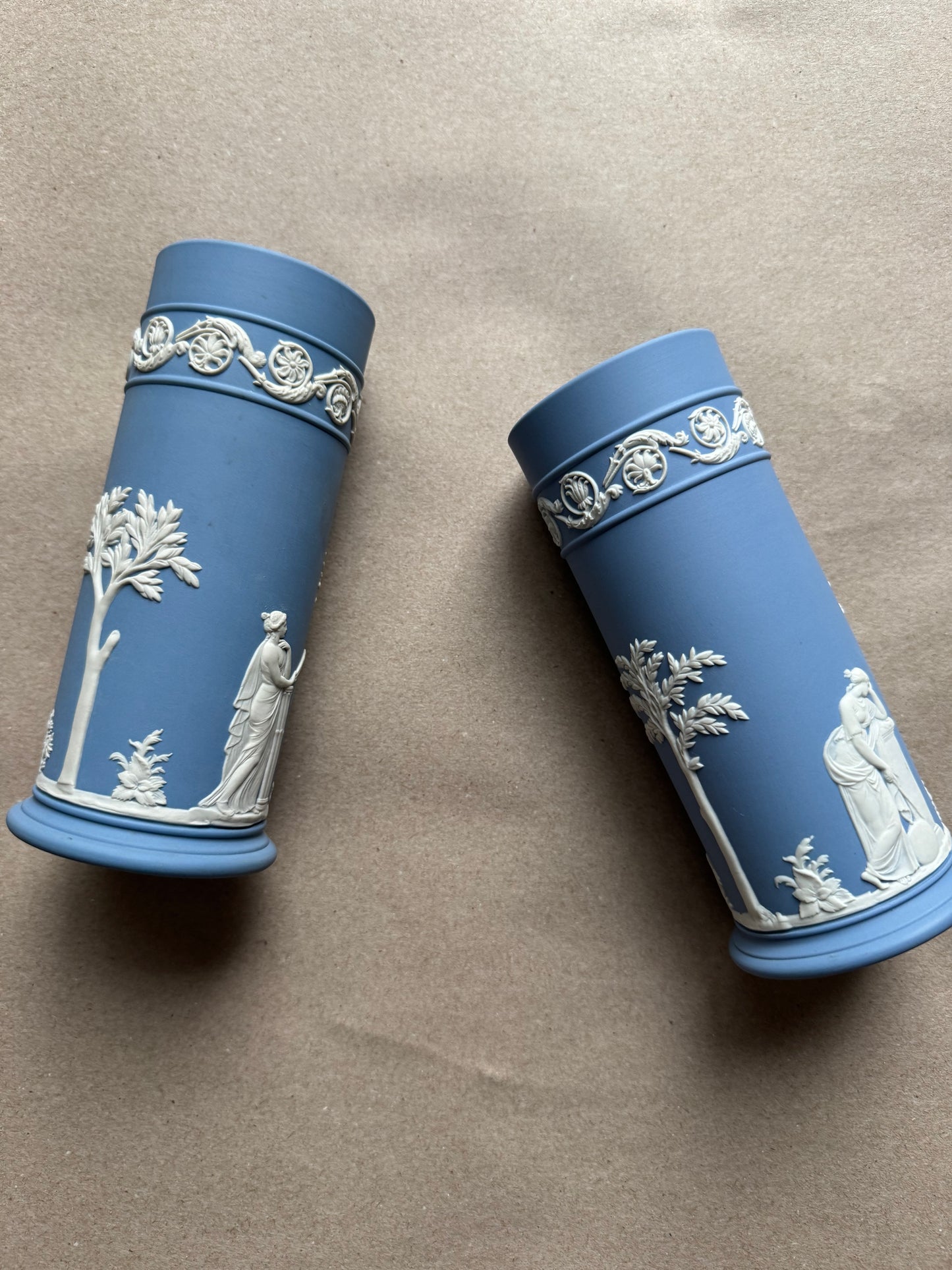 Light blue Wedgewood set of two vases 6 1/2” tall