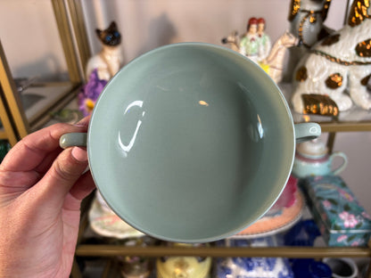 Lovely Wedgwood Queensware green and white soup cup and saucer set!