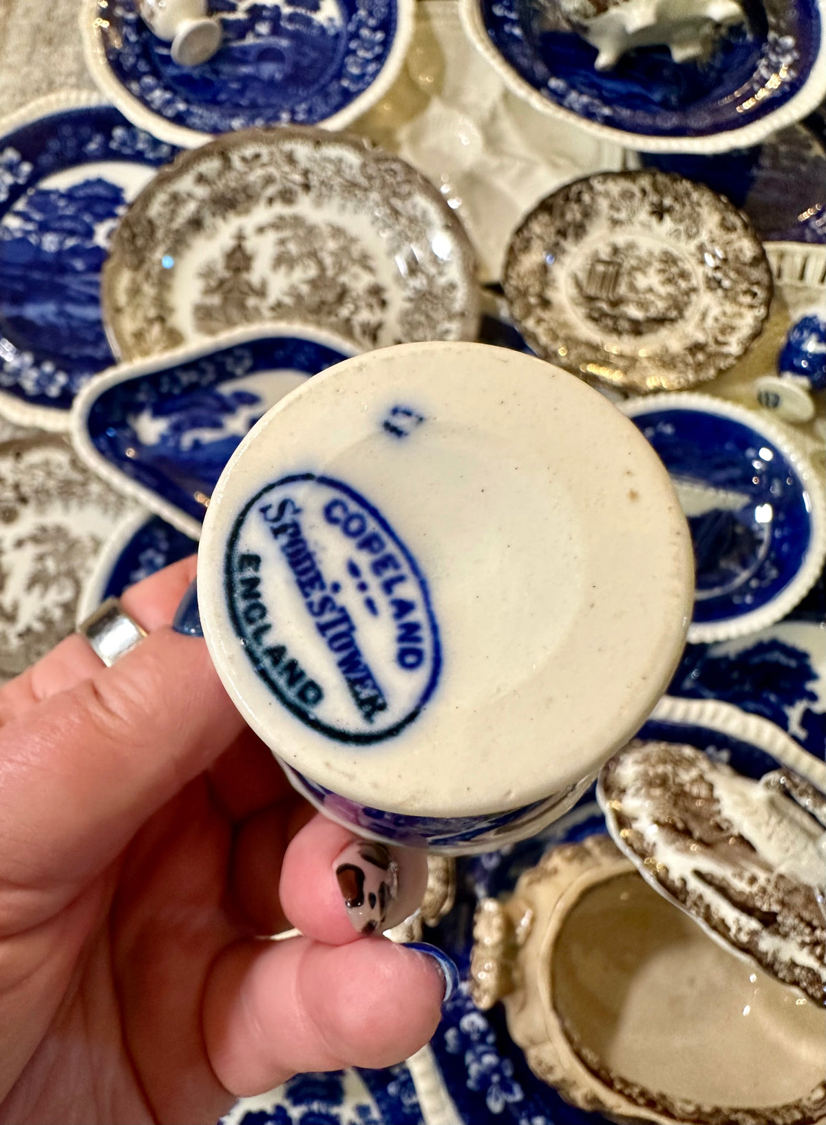 Early 20th Century Copeland Spode Tower Blue Single Pedestal Egg Cup
