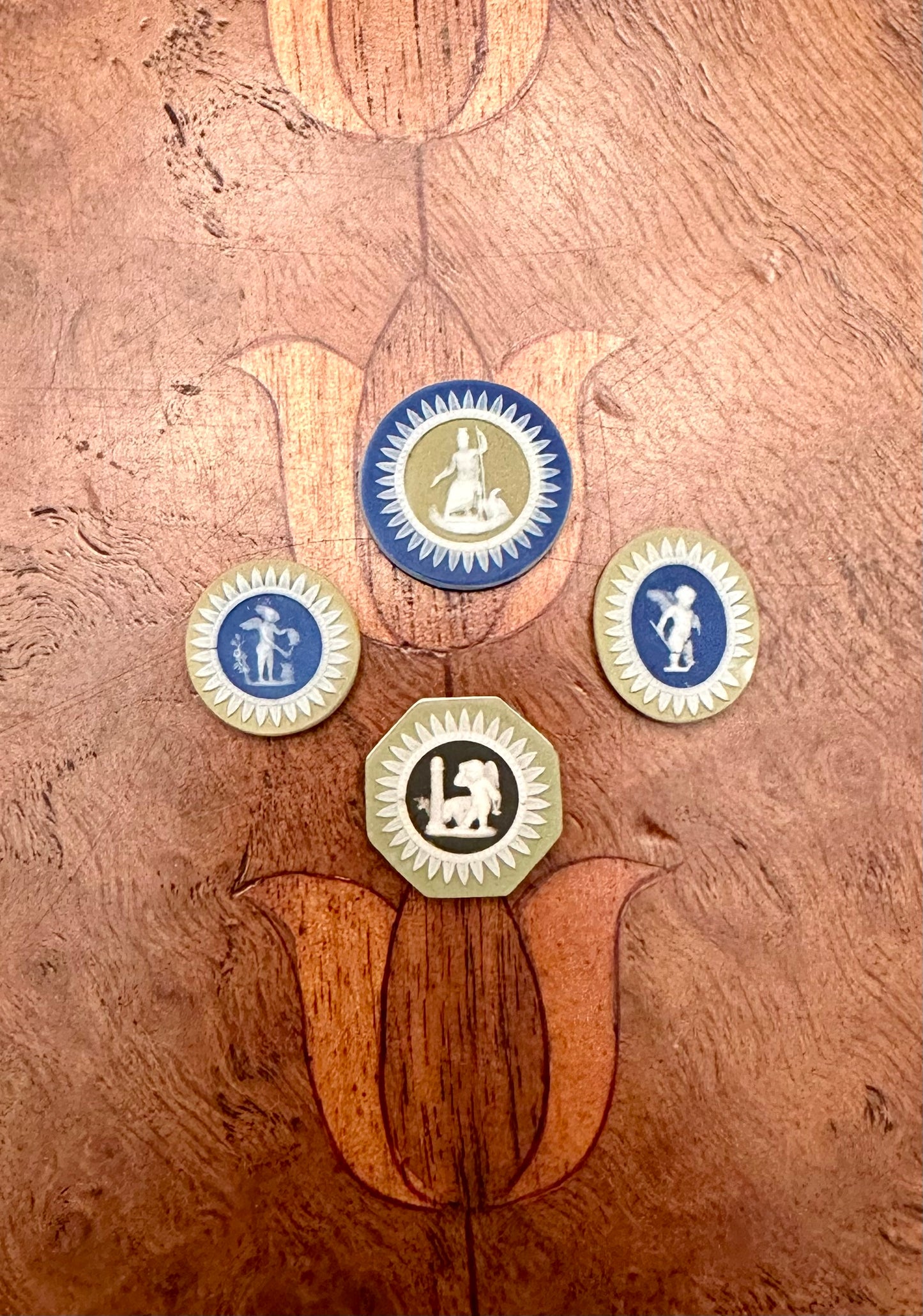 Four Rare Wedgwood Tricolor Jasper Cameo Medallions, Late 18th Century (c.1780–1795) – Sold Individually