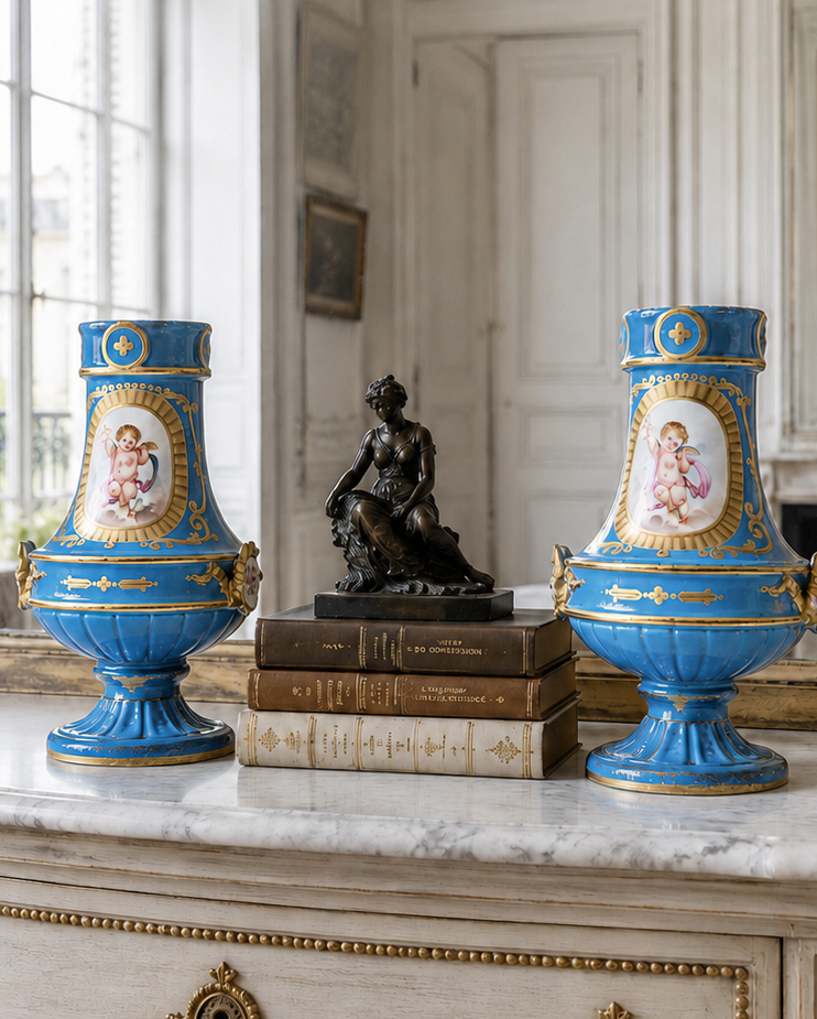 Elegant Pair of Antique 19th Century French Sèvres Style Céleste