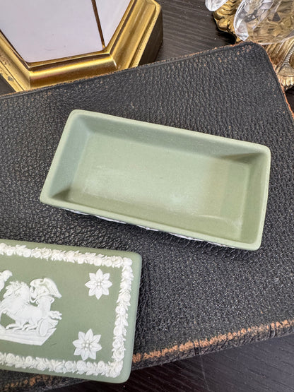 Wedgwood sage green and white rectangular lidded trinket box