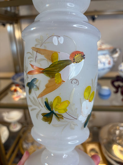 Lovely Bristol glass handpainted vase with bird!