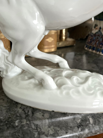 Majestic Blanc de Chine Wier Rearing Stallion Statue - Marked