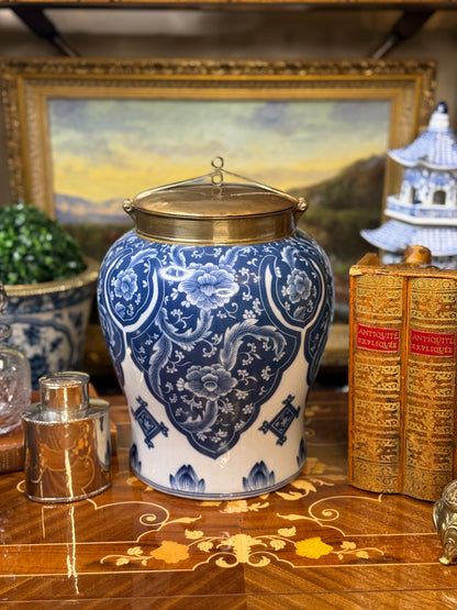 Danny's Fine Porcelain: 10” Tall Blue/White Porcelain Jar W/ Bronze Lid (2 sizes to choose)