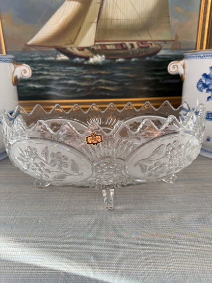 Vintage 11” Etched Floral Heavy Crystal Footed Vase - Pristine!