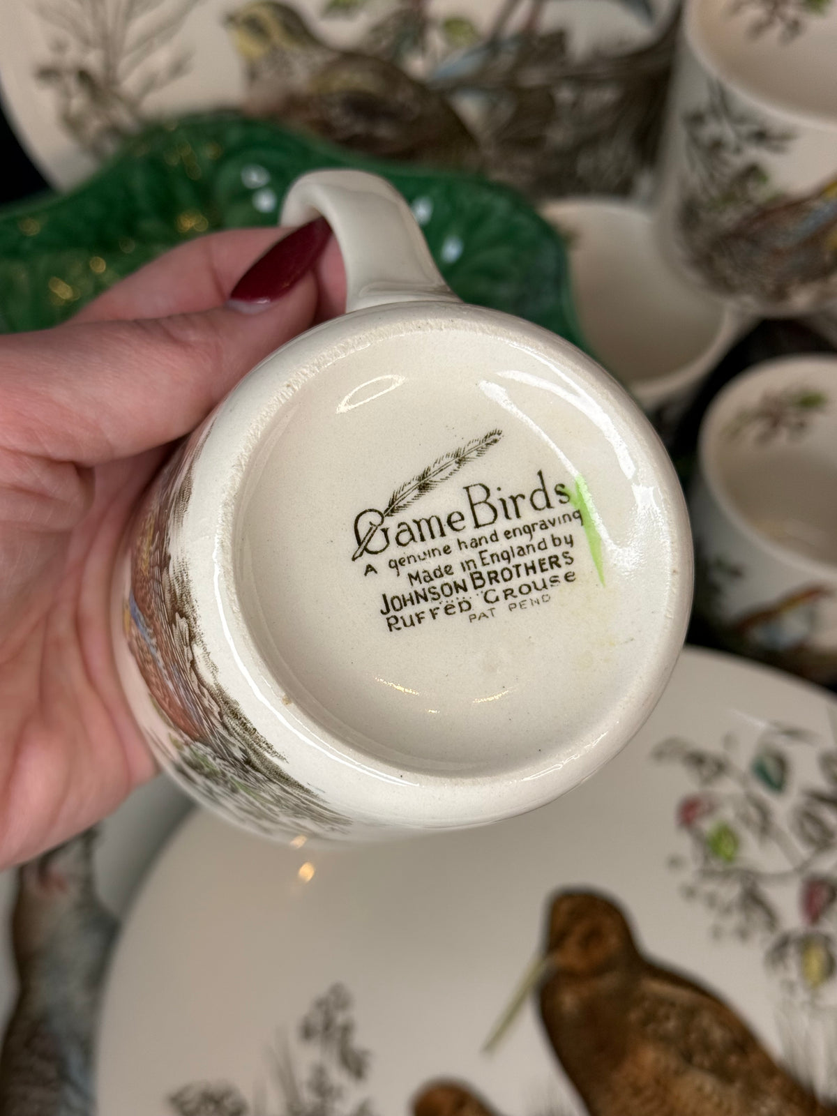 Vintage Johnson Brothers “Game Birds”English Dinnerware Set | 17 Pieces | 8 Dinner Plates, 8 Mugs & Large Platter | Vintage England