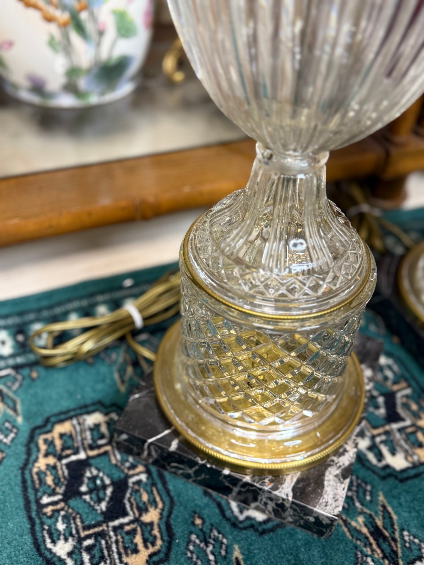 Pair of Vintage Paul Hanson Crystal & Brass Lamps | 33″ Tall - Excellent!