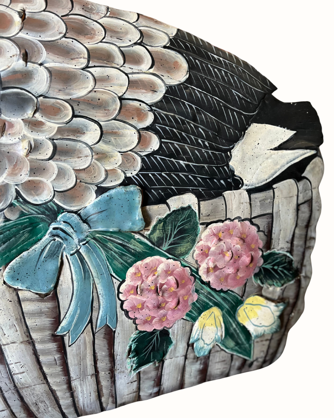 Live 08/04 Beautiful Hand Painted Tole Goose Fireplace Screen With Hydrangea - Easel Stand - Dimensional Punchouts
