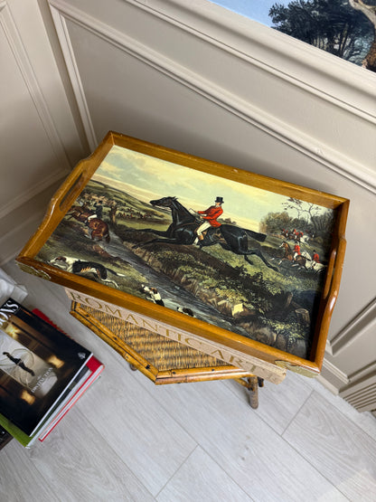 Vintage Equestrian Fox Hunt Serving Tray | Horse & Hound Scene | 17” × 12”